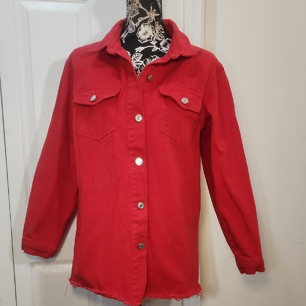 Shein Red Button-Up Women's Denim-like Jacket M
